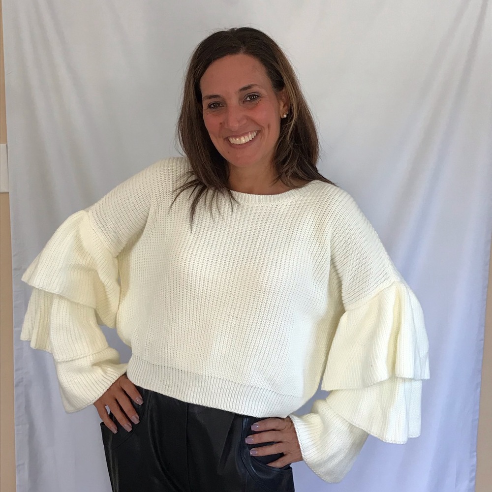 Anthro FARM Rio Tiered Ruffle Sleeve Crop Sweater - Picture 3 of 6